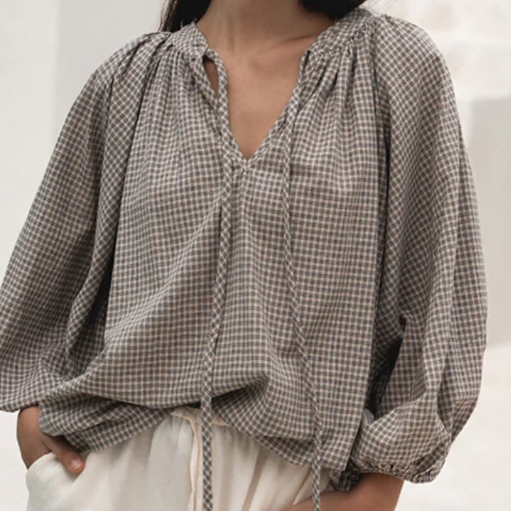 Daughters of India taupe poet blouse Medium M